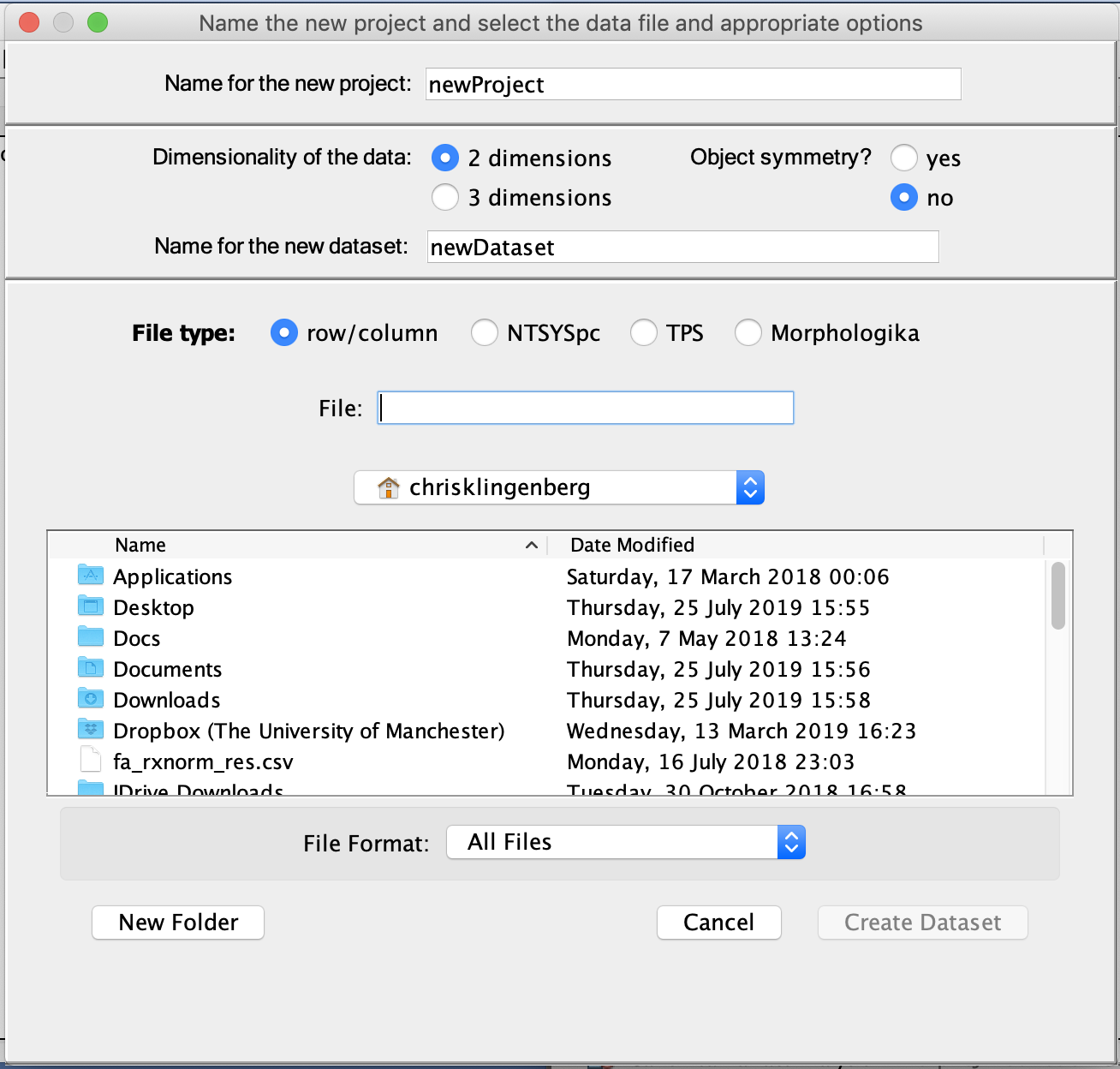 dialog box "Create New Project"