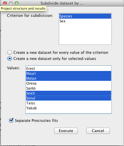 Dialog box for Subdivide Dataset